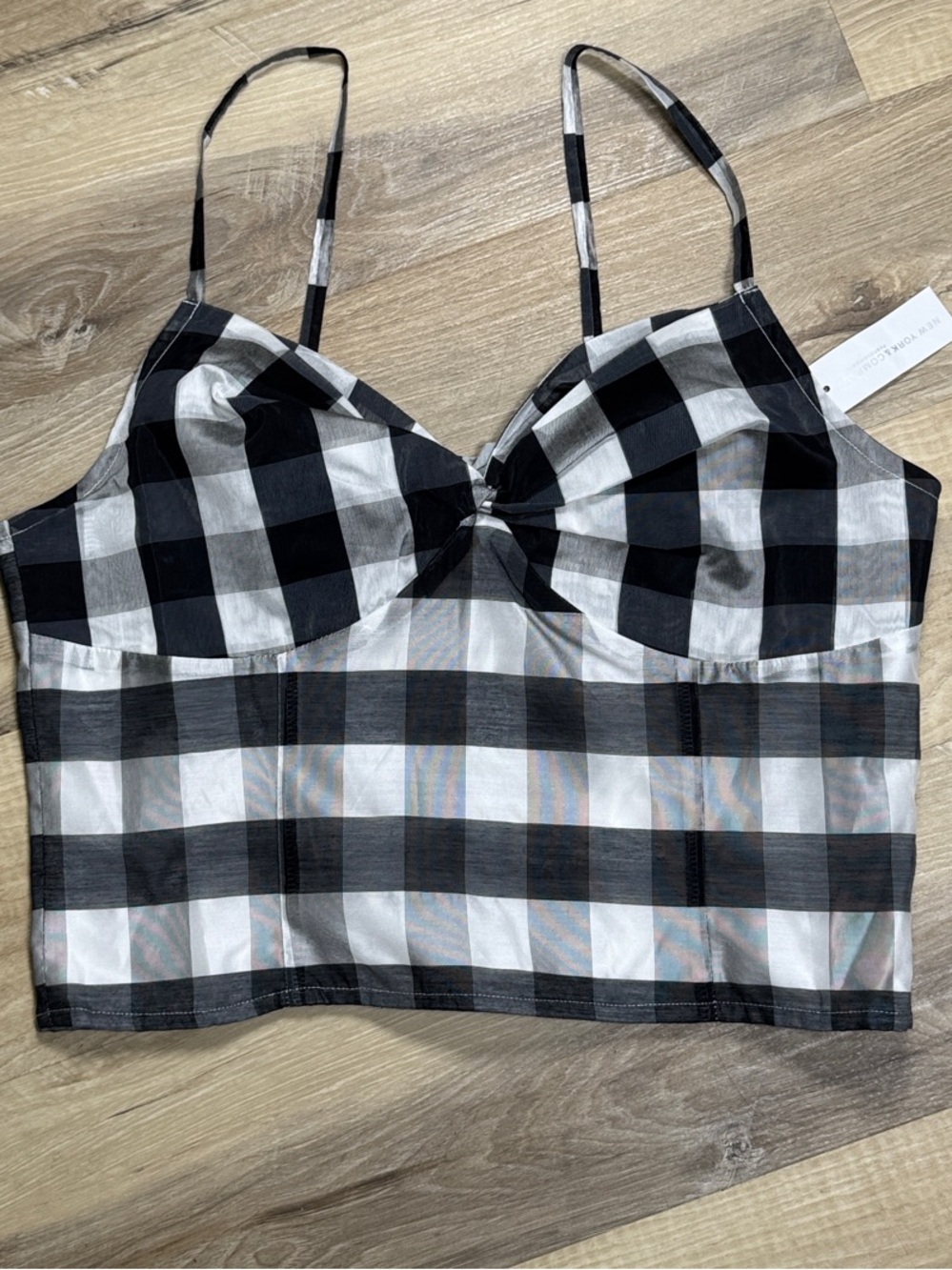New York & Company Black and White Gingham Crop Top